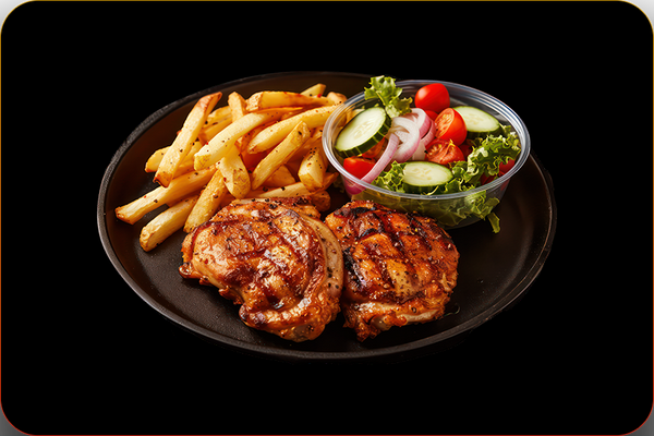 2 Pulpe de Pui Fără Os + Cartofi Prăjiți + Salată Fresh + 1 Franzeluță